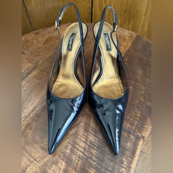 Dolce & Gabbana Women's Dark Blue Patent Slingback Heels Size 38.5 - Picture 7 of 9